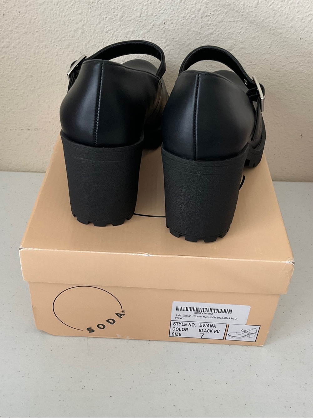 Soda Black Mary Jane Platform Mules with Buckle Strap - Picture 3 of 4